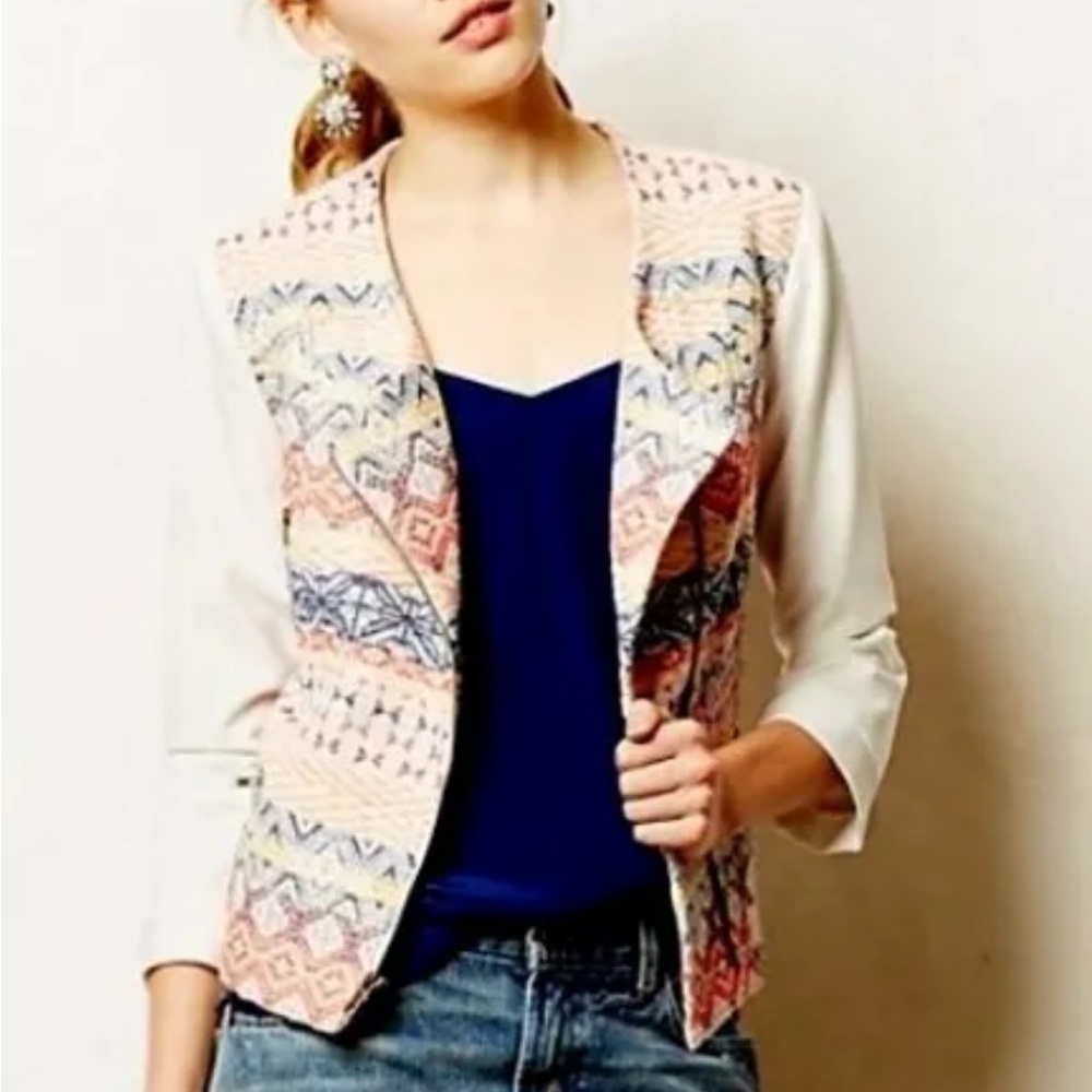 Anthropologie Jacket Cartonnier Teodora Moto Zipper Pockets Woven Size 4